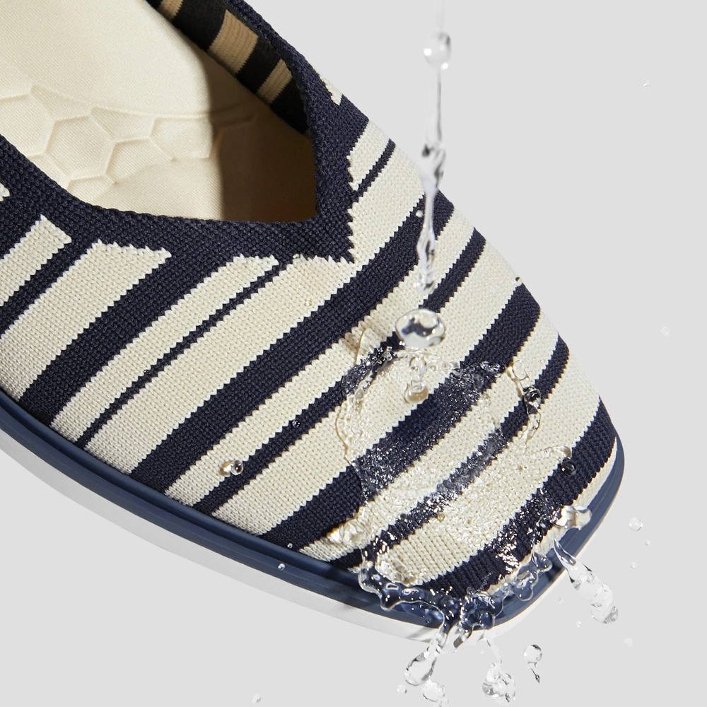 VIVAIA Navy Cream Striped Square Toe All-Day Standing Flats EU 39 US 8 - Picture 3 of 16